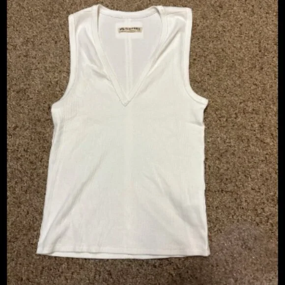 WE THE FREE PEOPLE NERIA WHITE V NECK RIBBED TANK TOP SHIRT NEW L - Picture 7 of 11